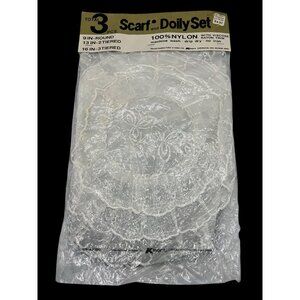 3-Piece Scarf & Doily Set 9"/13"/16" Nylon With Viscose Trim Original Kmart NOS